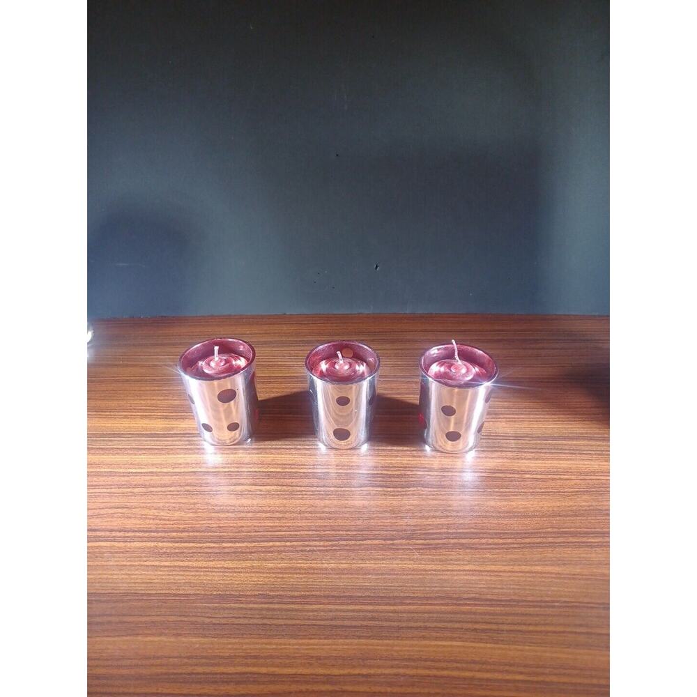 Polka Dot Candle Holders Votive Red/ Silver Lot Of 3